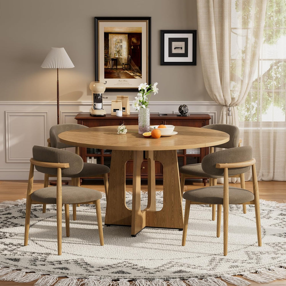 47" Round Dining Table Set for 4-6, Farmhouse Kitchen Table & 4 Brow...