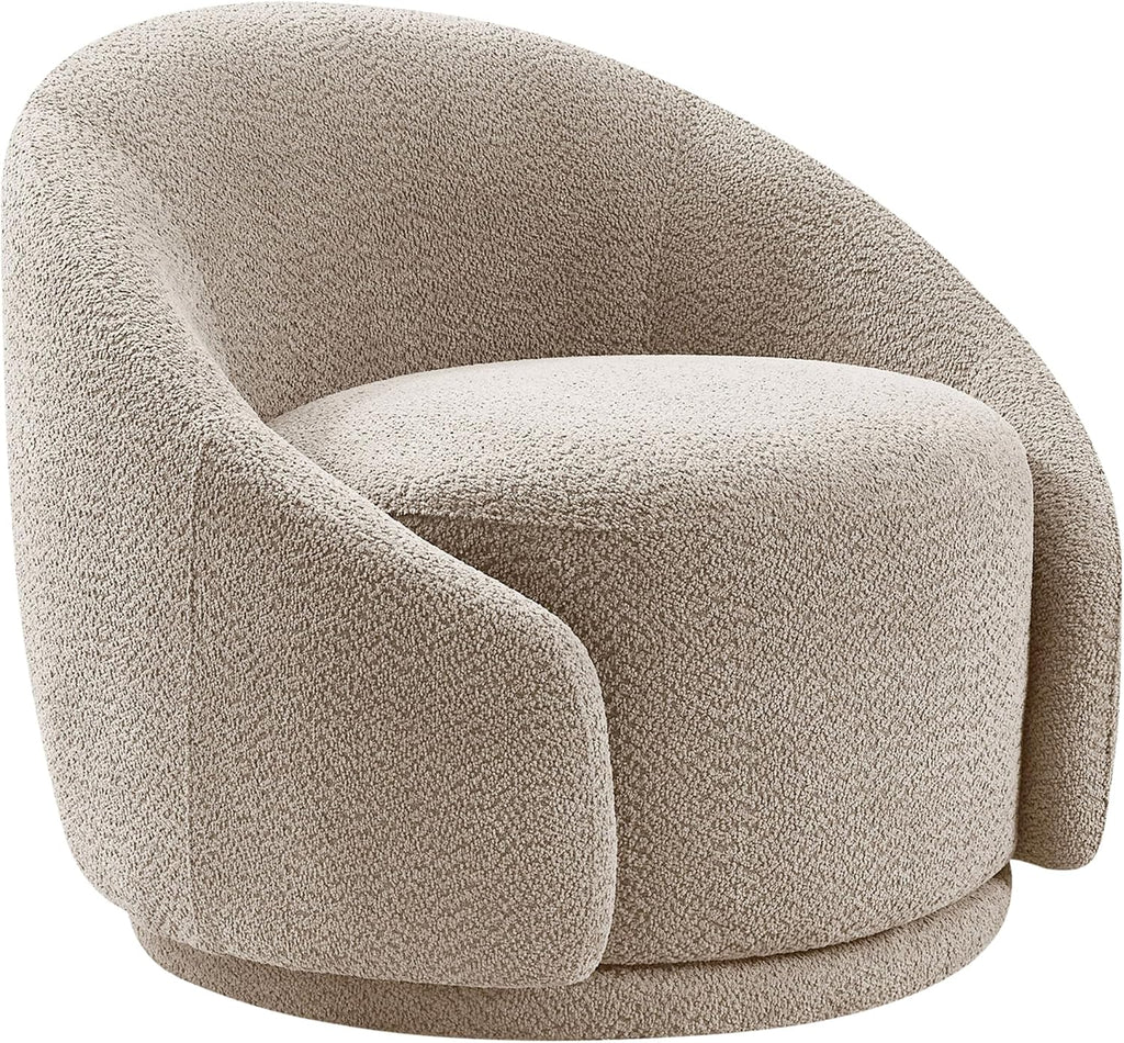 VANOMi Swivel Chairs for Living Room, 34" W Boucle Accent Chair, Taupe | 360 Degree Swivel Barrel Chair Comfy Chair for Bedroom Oversized Armchair Reading Nook Chairs for Apartment, Office Reception