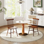 HOMCOM Windsor Dining Chairs Set of 2, Farmhouse Wooden Kitchen Chairs with Rubber Wood Frame and Spindle Backrest for Dining Room, Living Room, Light Brown
