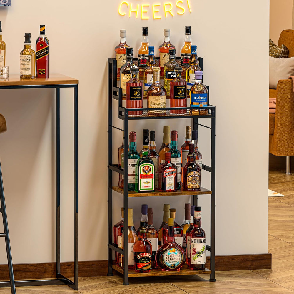 5-Tier Trapezoidal Liquor Cabinet Bar for Home, Stepped Wine Rack Freestandin...