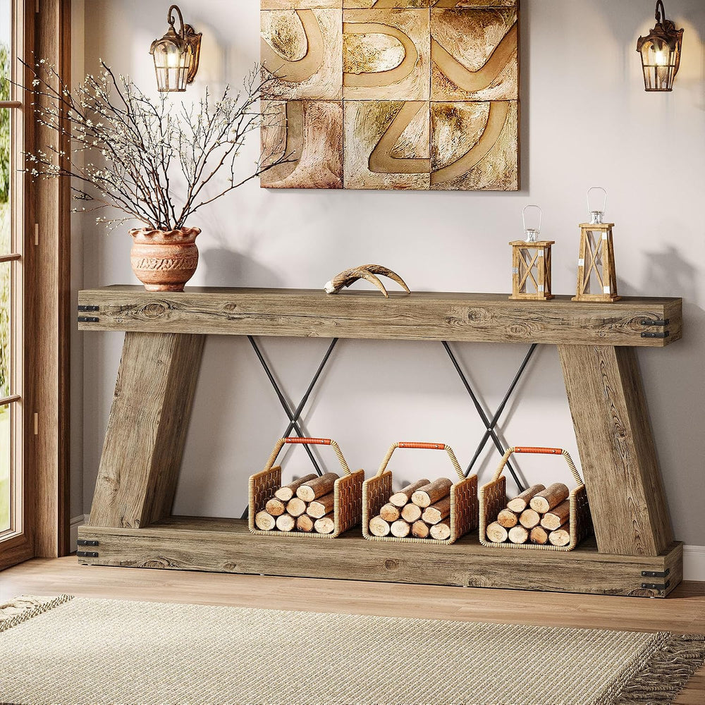 Tribesigns 70.87" Farmhouse Console Table with Storage (Light Brown Oak)...