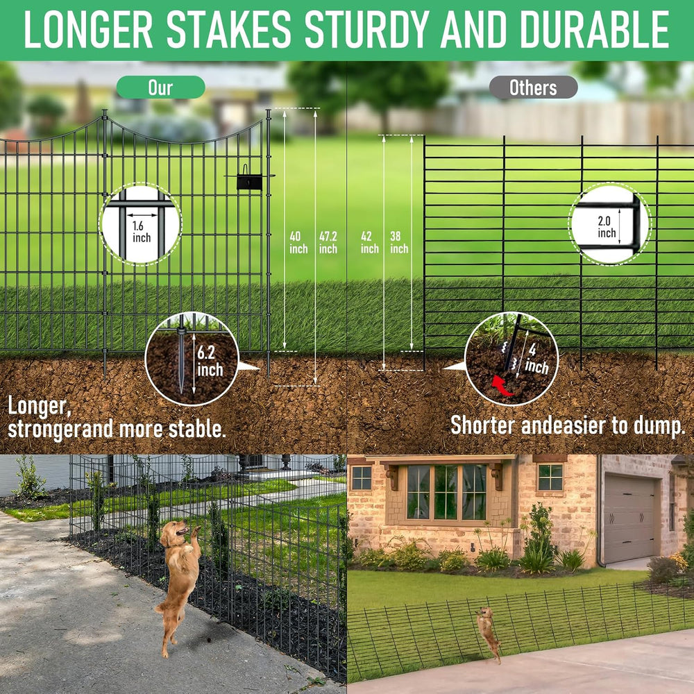 10‑Panel No‑Dig Metal Garden Fence 40"H x 23.6'L Dog Fence Outdoor f...