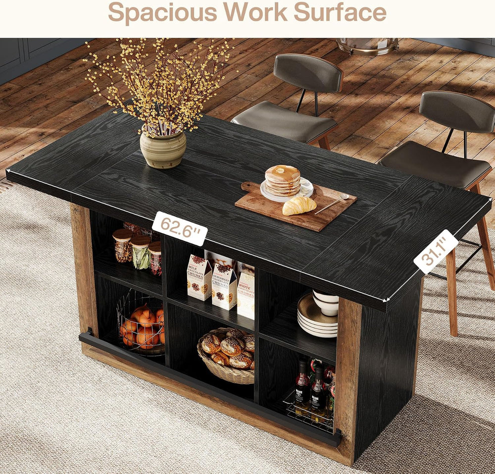 Tribesigns Kitchen Island with Storage, Farmhouse Island Bar, Black&Brown...