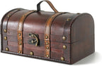 SLPR - Small Wooden Storage Box with Hinged Lid and Handle, 11x7x5.7 In | Vintage Suitcase Style Treasure Chest for Keepsakes, Decorative Wood Case with Latch, Antique Travel Trunk Box Decor