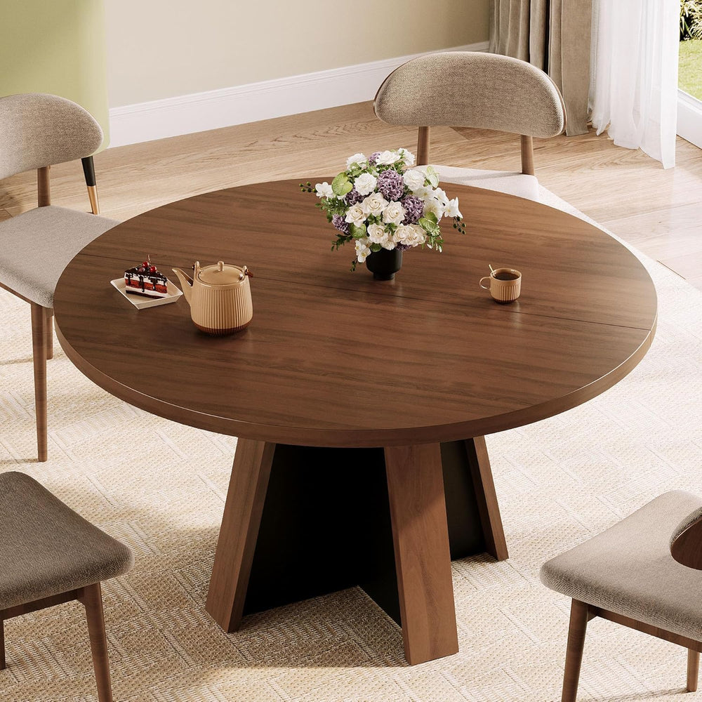 iPormis 47-Inch Round Dining Table for 4-6 People, Modern Wooden Kitchen Tabl...