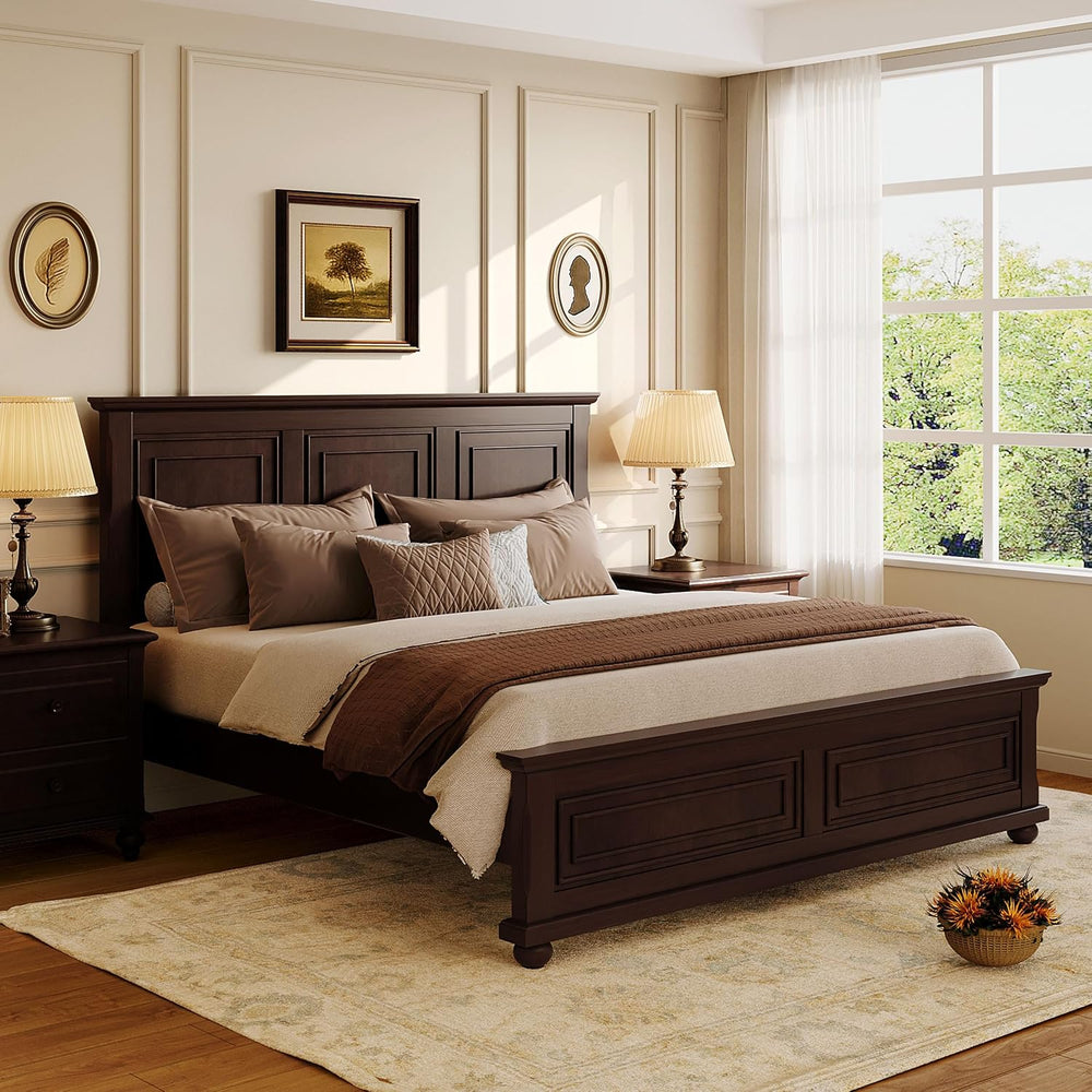 LUMISOL Mid Century Wood Platform Bed Frame, King Size Bed Frame with Headboa...