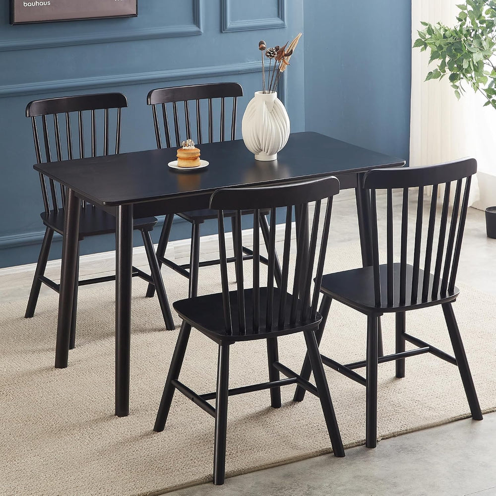 Black Windsor Dining Chairs Set of 6, Solid Wooden Dining Chairs, Spindle Bac...