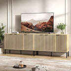 TV Stand for 100" TV, Mid Century Modern 94.4'' Television Stand, Entertainment Center with Storage and Adjustable Shelves, Media Console TV Cabinet for Living Room