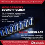 Olsa Tools 1/2-Inch Drive Aluminum Socket Organizer with Locking End Caps | Professional Quality Socket Holder (BLACK)