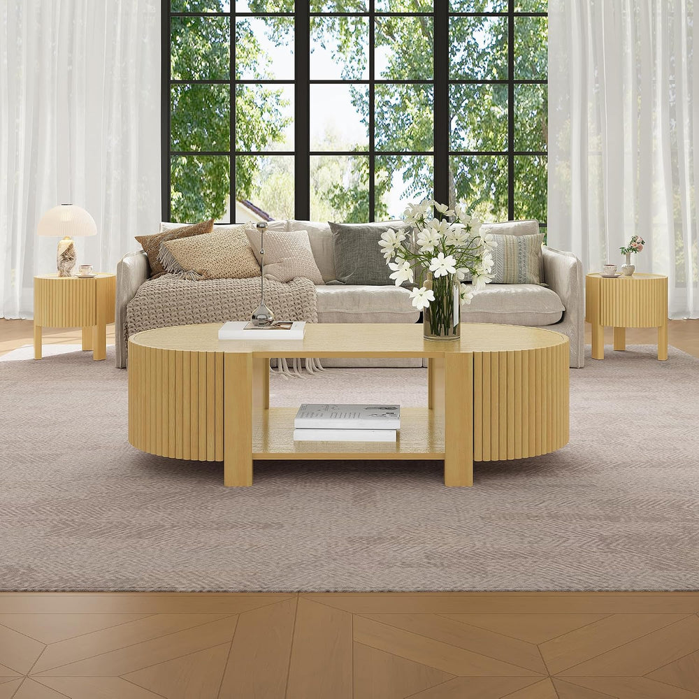 Living Room Table Set of 3 with 1 Coffee Table and 2 Side Tables | Soft-Close...