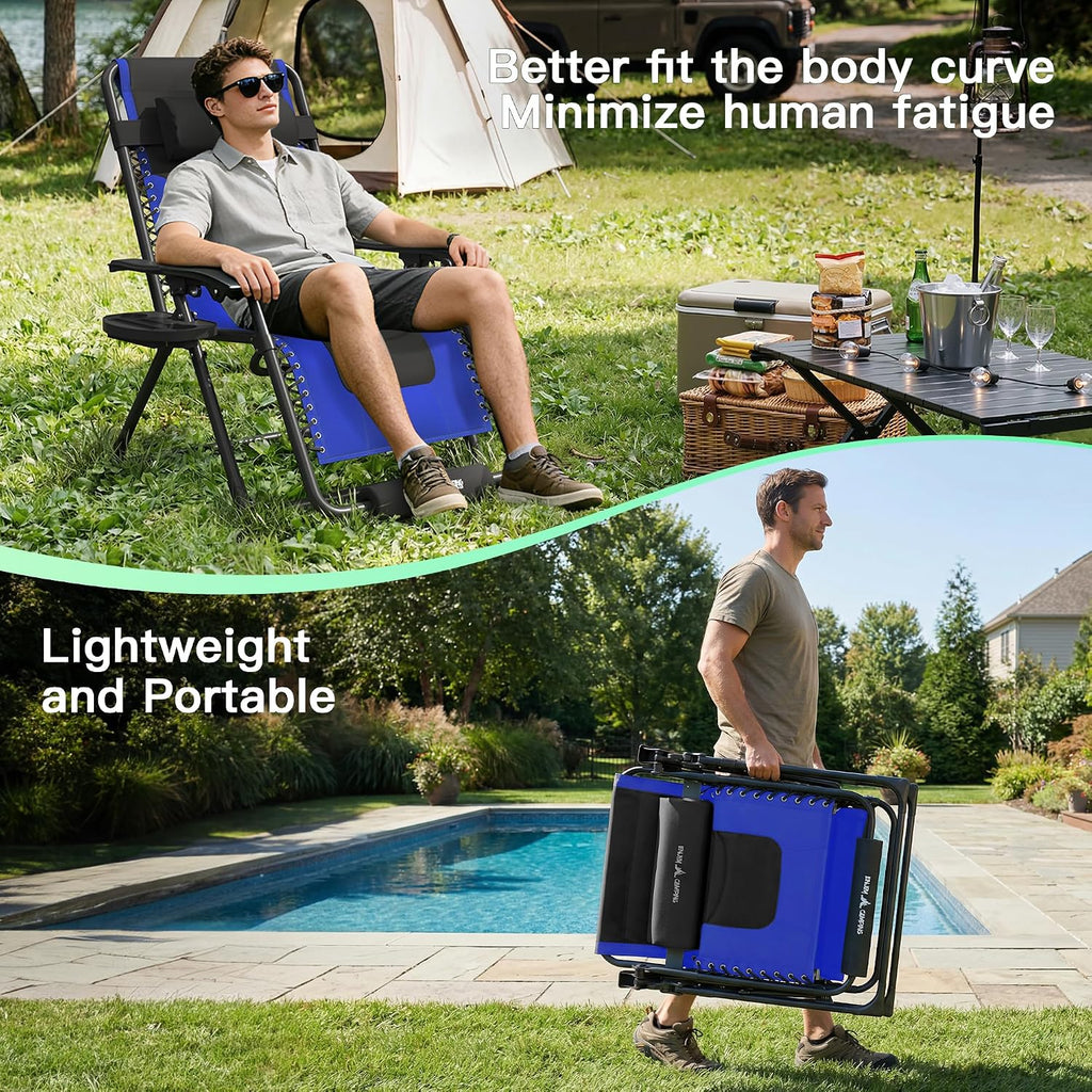 Amopatio XL Padded Zero Gravity Chairs Foldable Zero Gravity Lounge Chair Outdoor Portable Reclining Chair with Removable Cup Holder/Headrest/Footrest