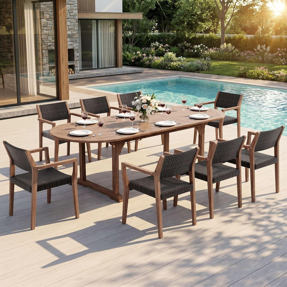 Sophia & William Outdoor Wood Dining Set for 8, Expandable Acacia Table