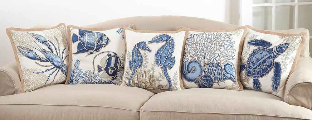 SARO LIFESTYLE Neptunian Coastal Throw Pillow – 20” x 20”, Woven Cotton Cover...