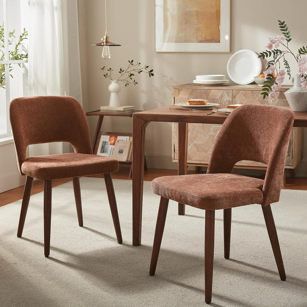 Usaint Wooden Dining Chairs Set of 2, Fabric Dining Room Chairs, Rusty Red
