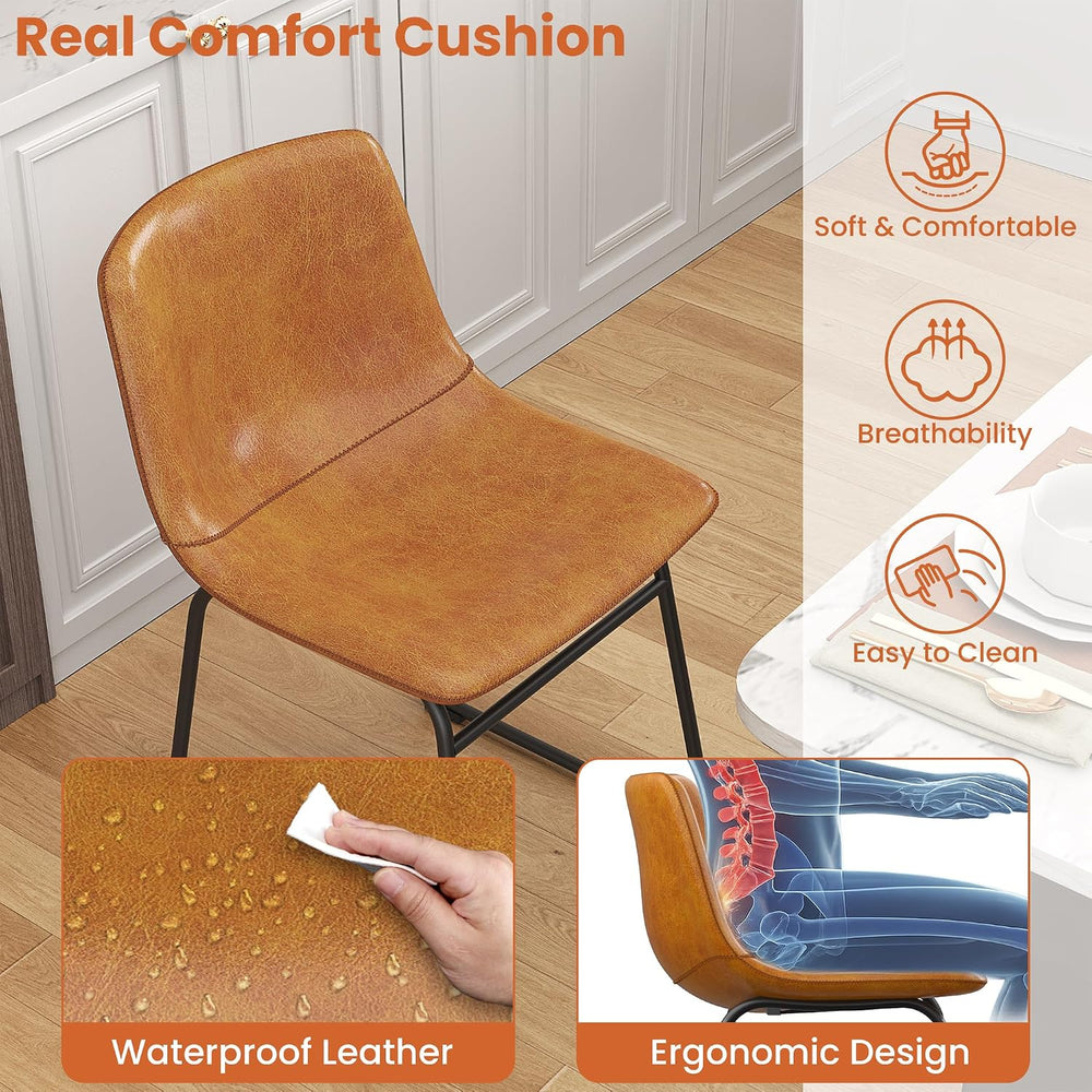 REONEY Dining Chairs Set of 6, 18" PU Leather Dinner Chairs, Brown | Mod...