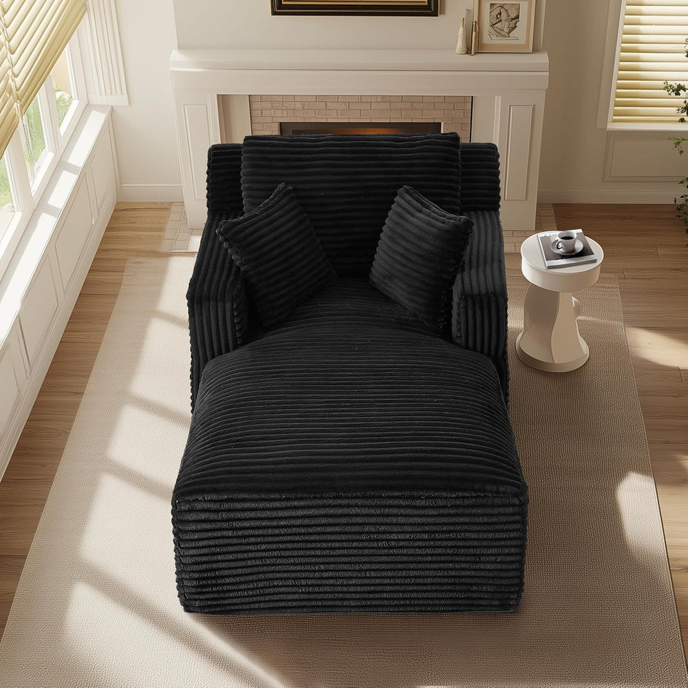 KEIKI 65.4" Oversized Corduroy Chaise Lounge, No Assembly Reading Chair ...