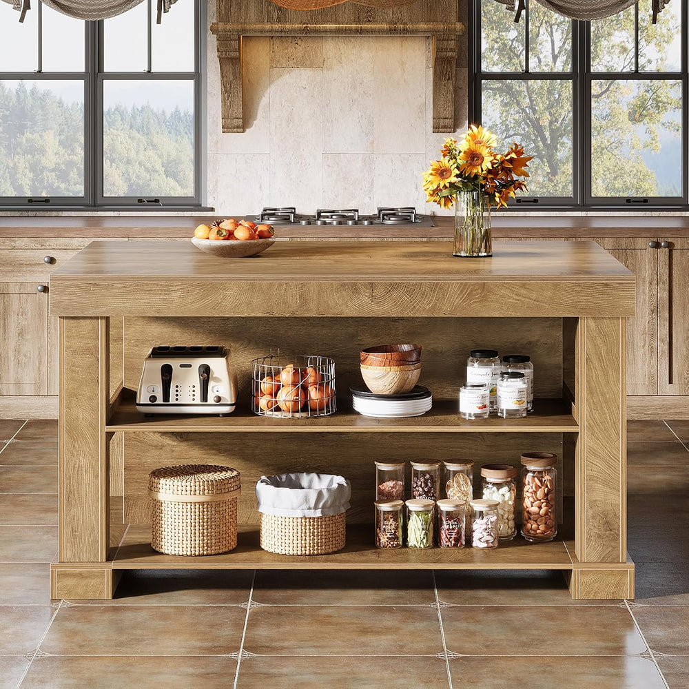 Tribesigns 55" Kitchen Island with Seating and Storage, 3-Tier, Farmhous...