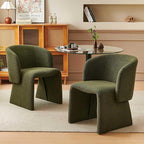NORDICANA Barrel Dining Room Chairs with Arms, Faux Fur Accent Chairs Set of 2, for Kitchen, Living Room, Upholstered Armchairs, Green