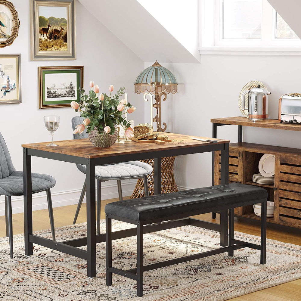 VASAGLE Dining Table Bench, Ottoman Bench with PU Leather Padded Seat, Steel ...