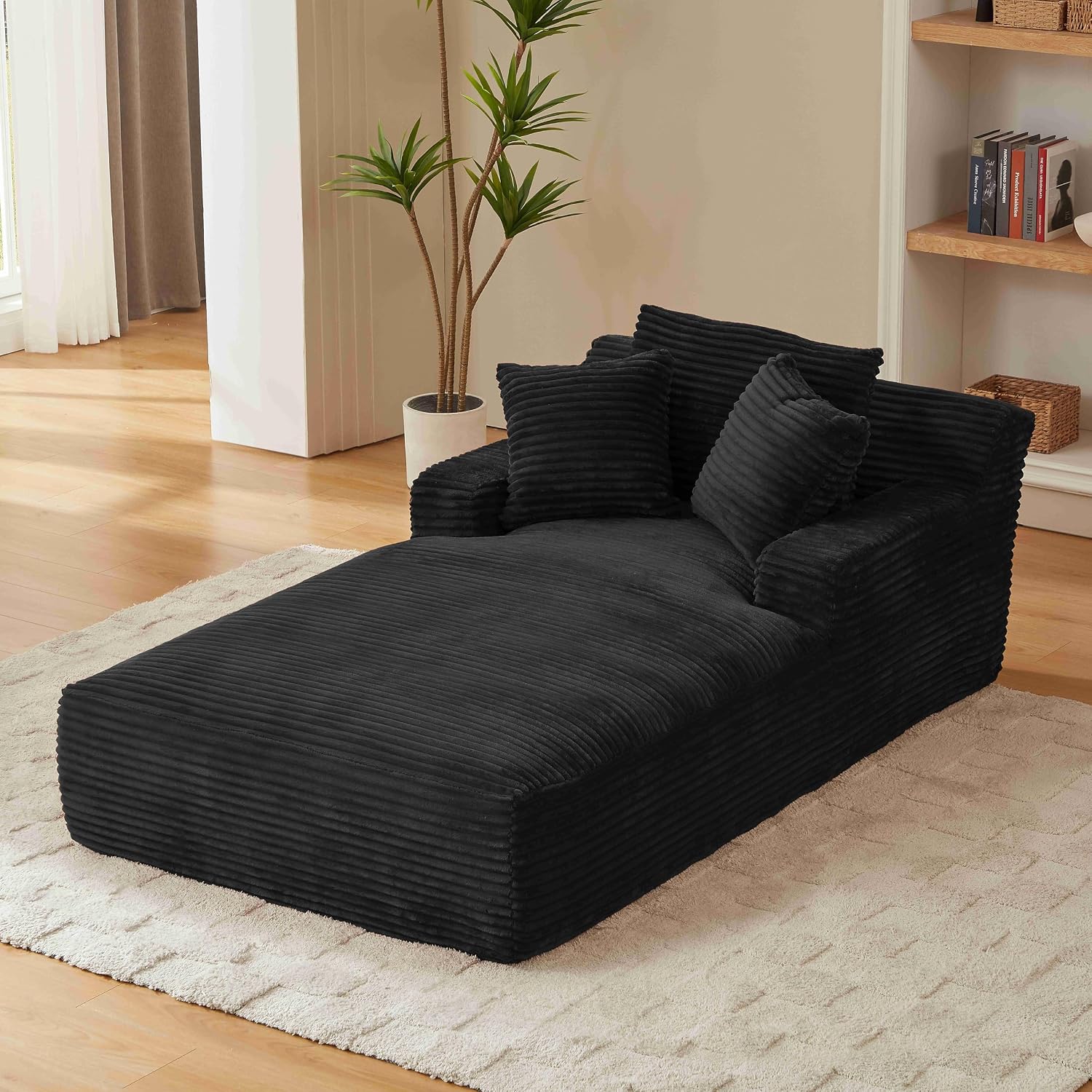 Oversized Chaise Lounge Chair Indoor, 78.7" Extra Deep Boneless Corduroy Lounge Couch Bed with 2 Pillows, Single Seat Reading Chairs for Living Room,Bedroom,Apartment,No Assembly Required