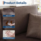 Faux Leather Couch with 2 Throw Pillows, Sofa Couches for Living Room, 3 Seater Sofa with Wide Armrests, Wood Legs, Deep Seats, Back Cushion, Sturdy Support Feet, for Office, Living Room, Dark Brown