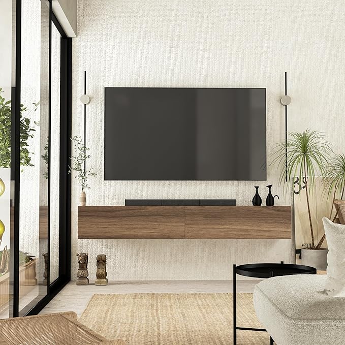 Atelier Mobili Floating TV Stand - Wall Mounted TV Stand for 75 Inch TV - Floating TV Shelf - Modern TV Stands for Living Room - Sleek Entertainment Center Design (Walnut, 2 Doors)