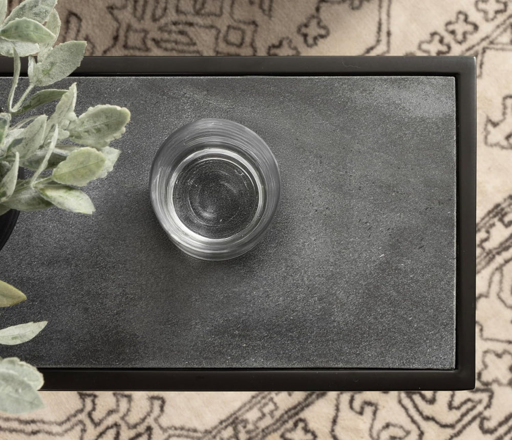 Kate and Laurel Jaspur Modern Slim Side Table, 16 x 8 x 24, Black Marble and ...