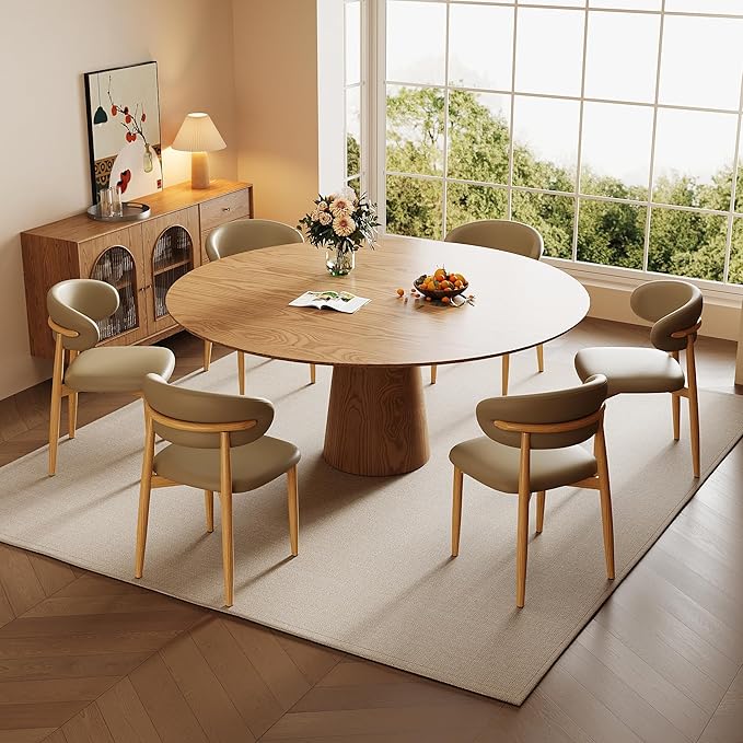 Dining Chairs Set of 4 for Kitchen Dining Table Mid Century Modern Farmhouse Upholstered Leather Dining Room Chairs with Metal Legs, Original Khaki