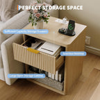 Fluted Nightstand Set of 2 with Charging Station, Bedside Table with Drawers and Open Storage Space, Metal Handles and Rounded Corners for Safety, Mid Century Modern End Table, Bedroom, Living Room