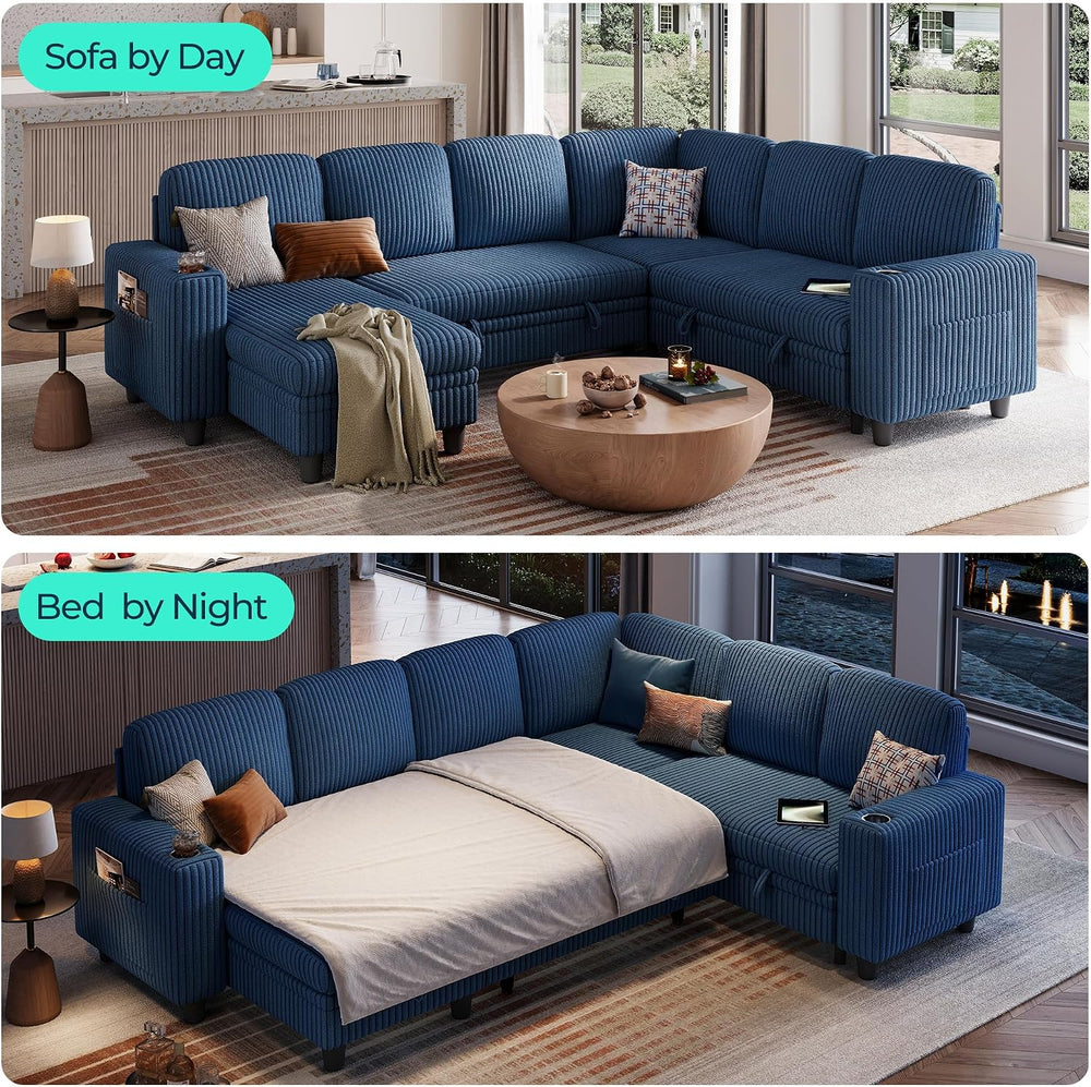 LINSY HOME Sectional Couches for Living Room, 81" U Shape 6 Seats, Blue ...