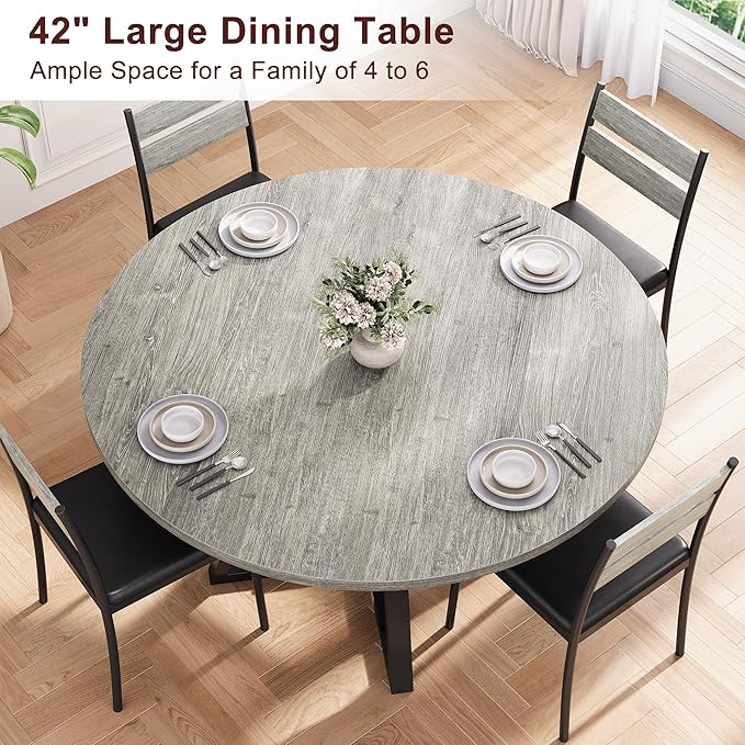 Round Dining Table for 4,Kitchen Dining Room Circle Dinner Pedestal Table,Spa...