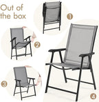 Yaheetech Patio Dining Chairs Set of 4 with Armrests, Outdoor Folding Chairs with Metal Frame and Backrest for Lawn, Garden, Yard and Poolside, Gray