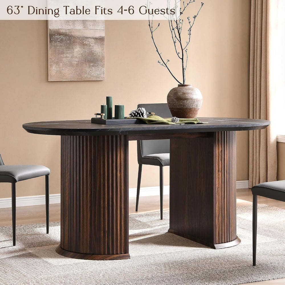 T4TREAM Fluted 63" Oval Dining Table for Kitchen Living Room, Walnut&amp...