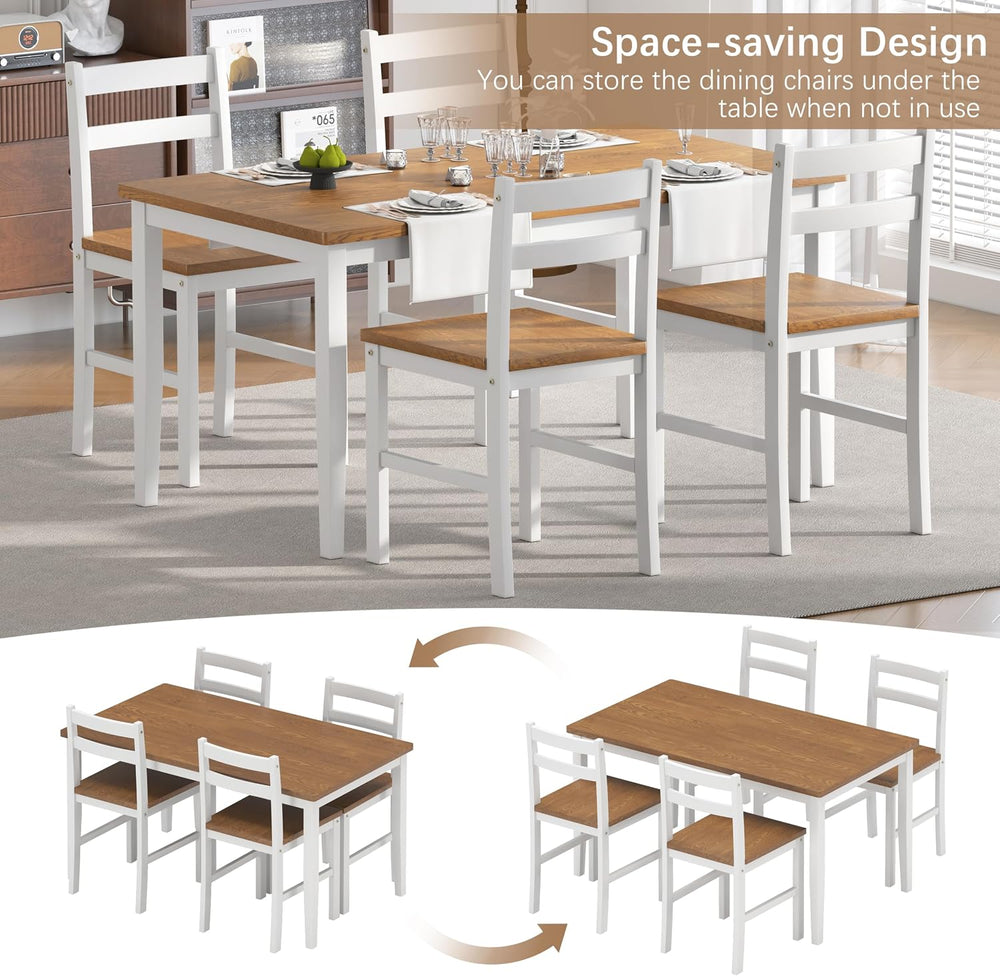 5 Piece Dining Table Set, Solid Wood Dining Table Set for 4, Farmhouse Table ...