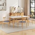 5-Piece Dining Set, Mid-Century Modern Solid Wood Table & Chair Set for 4, Kitchen, Dining Room, Restaurant, Natural Oak+Gray