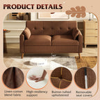 WLIVE 62" Loveseat Sofa, Mid Century Modern Small Couches for Living Room, Button Tufted Upholstered Couch for Bedroom, Solid Wood Frame, Easy to Install Furniture, Brown