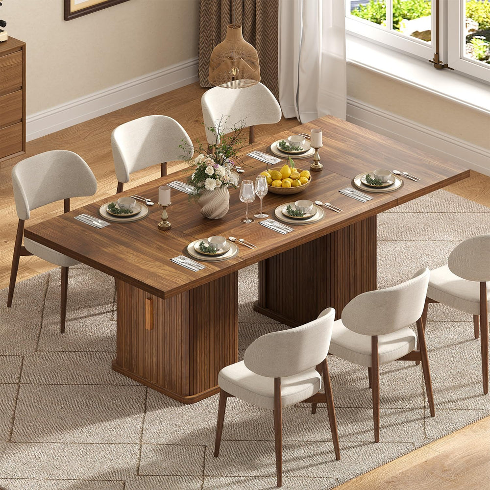 78.7" Long Rectangle Dining Table with Fluted Storage Legs for 6/8/10, F...