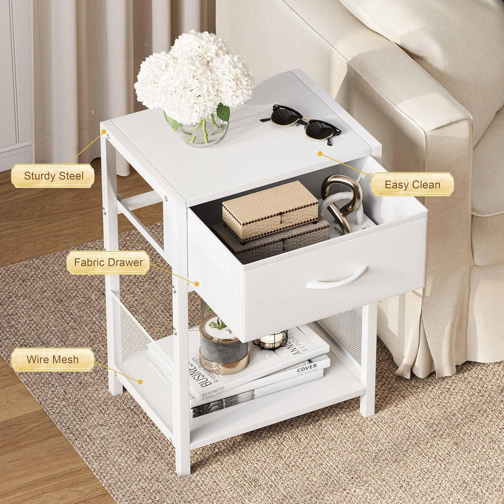YAUKOMEL Nightstand Set of 2,End Table with Fabric Drawer,Side Table Set of 2...
