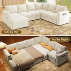 106.7" Sectional Sleeper Sofa with Pull Out Couch, Modern 7 Seat U Shaped Modular Couch, Sectionals Modular Sofa with Storage, Comfy Sectional Couches for Living Room & Apartment, Light Beige