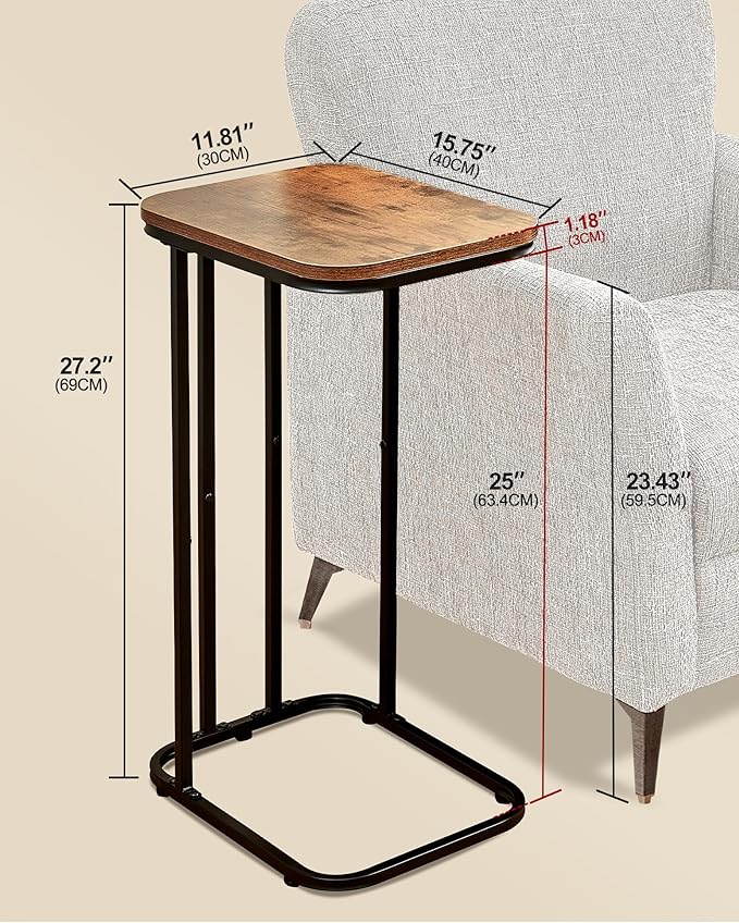 C Shaped End Table Set of 2, Small Side Table for Sofa and Bed, Couch Tables ...