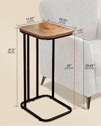 C Shaped End Table Set of 2, Small Side Table for Sofa and Bed, Couch Tables That Slide Under, Tall Tv Tray Table for Living Room, Bedroom, Rustic Brown & Black