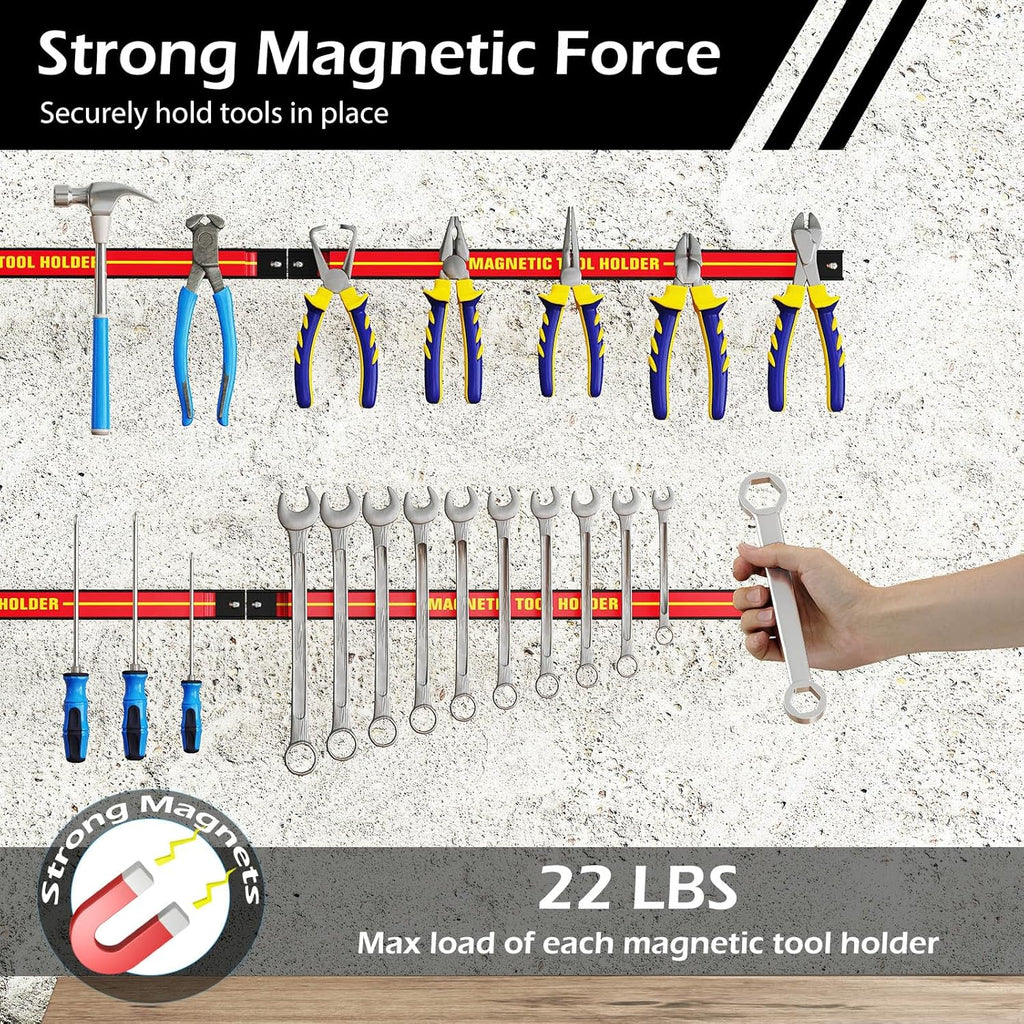 18" Magnetic Tool Holder Strip, 6 Pack Magnet Bar with Mounting Screws, Heavy Duty Magnetic Strips Tool Organizer for Garage Shop Workbench Kitchen Organization (Red)