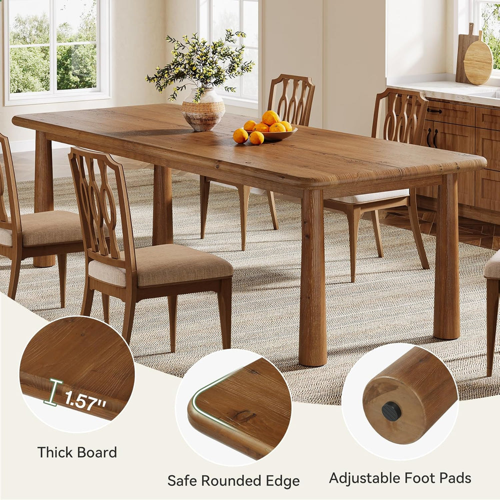 63-Inch Solid Wood Dining Table, Farmhouse Kitchen Table for 4 to 6, Rectangu...