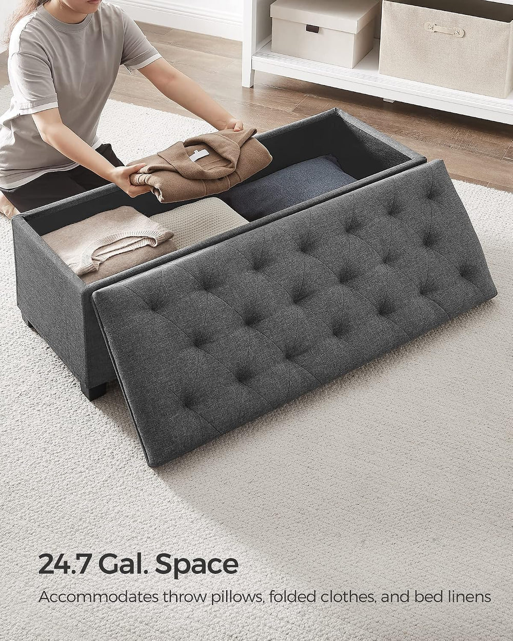 SONGMICS Storage Ottoman Bench, Foot Rest with Legs, Load up to 661.4 lb | En...