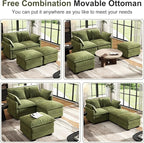 58" Cloud Couch Loveseat, Deep Seat Modular Sectional Sofa with 4 Removable Washable Pillows and 2 Ottoman for Living Room, Bedroom, Apartment, Green