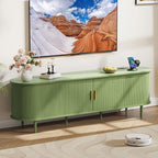 DHH 70.8 Inch Mid Century Modern TV Stand with Power Outlet for TVs up to 80 Inch, Entertainment Center with Storage and Adjustable Shelves, Media Console with Sliding Doors for Living Room(Green)