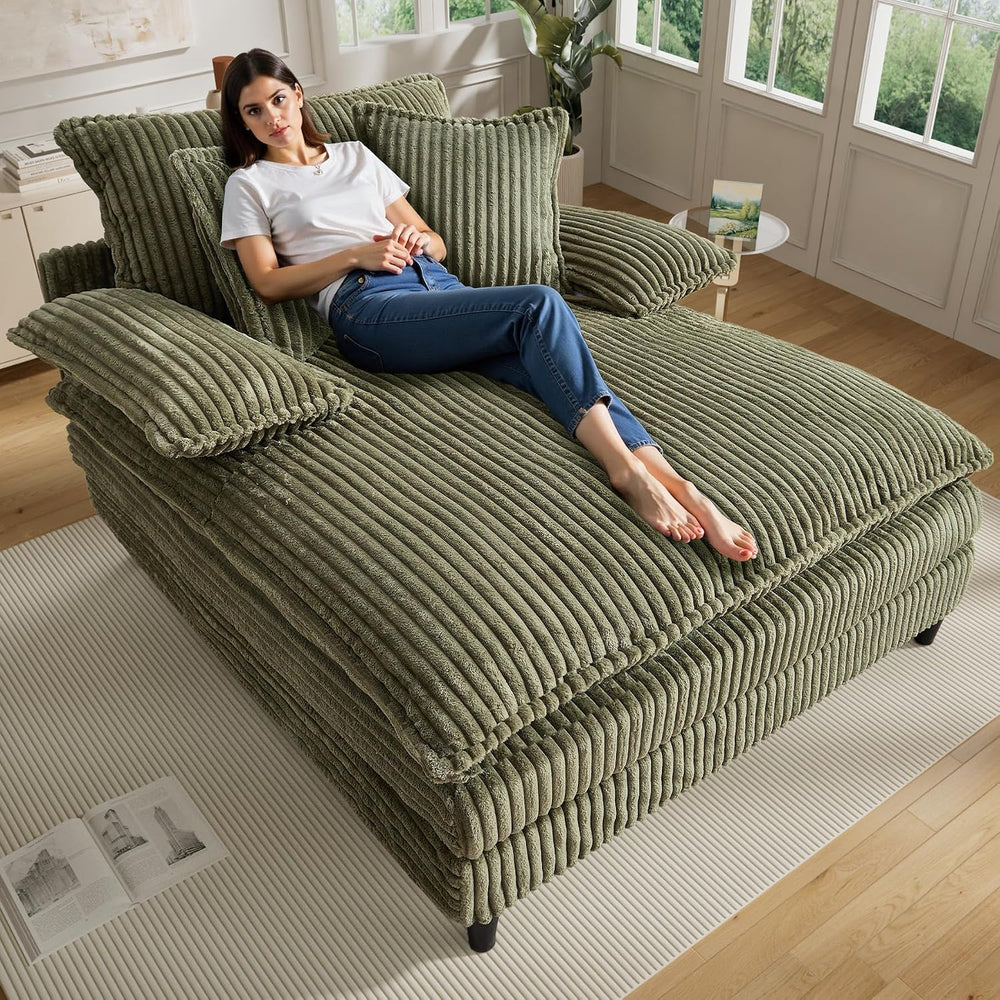 Rophefx 54" Oversized Chaise Lounge, Adjustable Corduroy Sofa Bed,Green ...