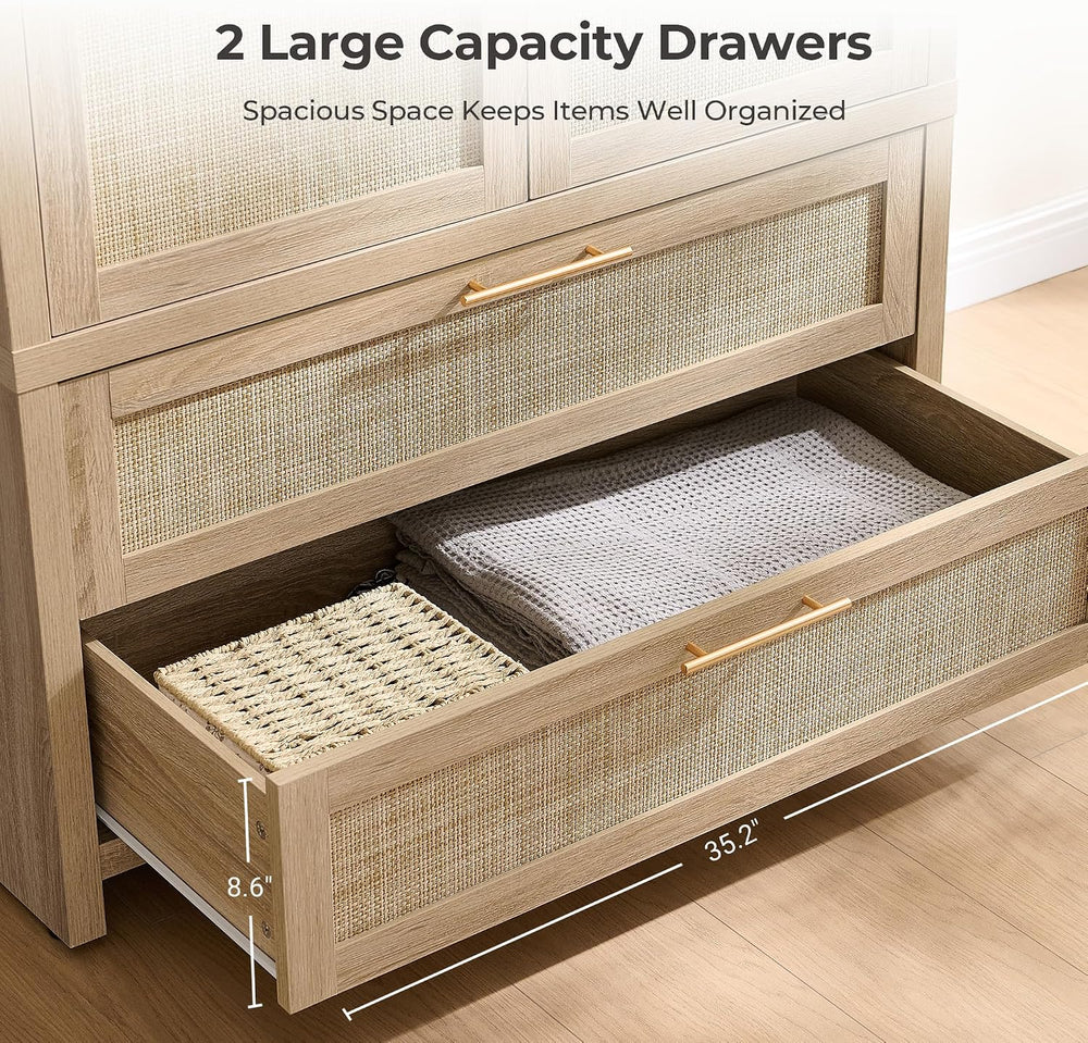 SICOTAS 71 inch Rattan Wardrobe Closet : Armoire Wardrobe with Drawers