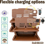 MED Wood Phone Docking Station – Nightstand Desk Organizer for Phone, Watch, Wallet & Tablet – Gift for Men, Husband, Dad & Women – Wooden Charging Stand, (Black, Model 2)