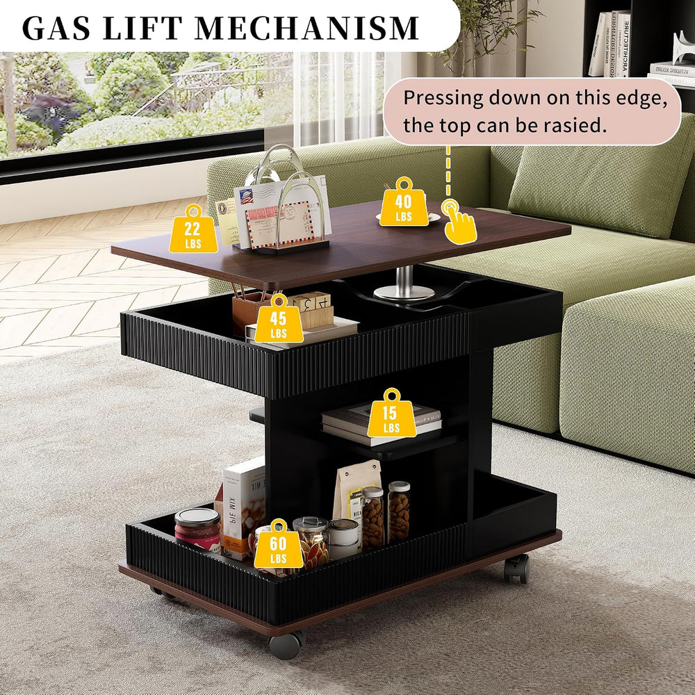 Adjustable Side Table with Wheels, 360° Rotating Lift-Top & Storage, Mode...